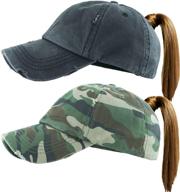 funky junque - women's distressed baseball trucker dad hat for messy bun ponytails логотип