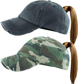 img 3 attached to Funky Junque - Women's Distressed Baseball Trucker Dad Hat for Messy Bun Ponytails