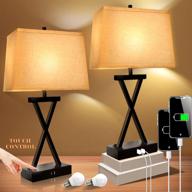 🛏️ innqoo bedside table lamps - set of 2 nightstand touch lamps with usb charging ports, 23” tall farmhouse decorations for bedroom and living room - 3-way dimmable modern lamps with led bulbs логотип