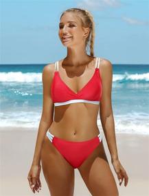 img 3 attached to 👙 Charmo Women V Neck Bikini Set: High Cut 2 Piece Tie Back Swimsuits for Stylish Beach Looks