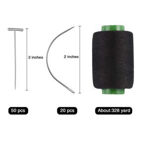 img 3 attached to 🧶 70-Piece Wig Making Pins and Needles Set - T-Pins, C Curved Needles, and 328 Yards Thread. Ideal for Wig Making, Blocking Knitting, Modelling, and Crafts