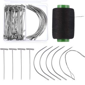 img 4 attached to 🧶 70-Piece Wig Making Pins and Needles Set - T-Pins, C Curved Needles, and 328 Yards Thread. Ideal for Wig Making, Blocking Knitting, Modelling, and Crafts