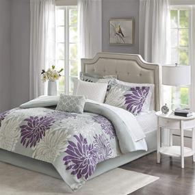 img 4 attached to 🛏️ Maible Cozy Full Bed in a Bag Comforter Set with Floral Medallion Damask Design and Cotton Sheet Set - All Season Cover, Decorative Pillow included - 78 in x 86 in - Purple/Gray