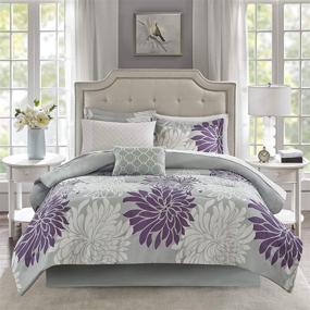 img 3 attached to 🛏️ Maible Cozy Full Bed in a Bag Comforter Set with Floral Medallion Damask Design and Cotton Sheet Set - All Season Cover, Decorative Pillow included - 78 in x 86 in - Purple/Gray