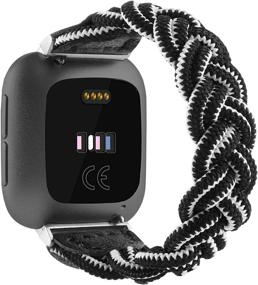 img 3 attached to 📿 Универсальный комплект из 2 эластичных ремешков для Fitbit Versa/Versa 2/Versa Lite - элегантный плетеный ремешок Solo Loop для женщин и мужчин