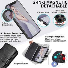 img 2 attached to 📱 CASEOWL Wallet Case: Magnetic Detachable 2 in 1 Folio Leather for iPhone 12 Pro Max - 9 Card Slots, Hand Strap - Black