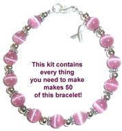 cancer awareness bracelet diy kit - hidden hollow beads, makes 50 bracelets with 8mm pink beads, wire, clasps - perfect for fundraisers, relay for life, pink out day logo