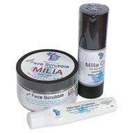 advanced milia treatment set: effectively dissolve and minimize milia with salicylic acid, sandalwood, olive squalene | includes face scrubbies and cream for optimal results logo