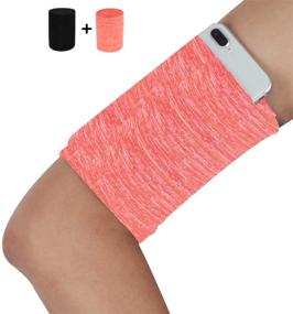 img 4 attached to 📱 Orange+Black 2pcs Small Gym Armband Wristband Sleeve for iPhone 6-12 Pro: Cellphone, Keys, Earphone Holder for Cycling, Jogging, Skating, Trekking, Climbing - Men, Women, Girls, Boys