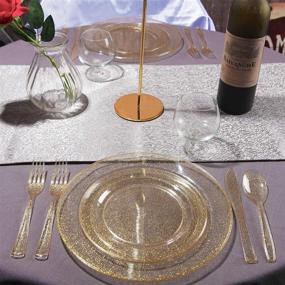 img 2 attached to 🍽️ Gold Disposable Plates & Silverware Set with Cups - 150PCS Glitter Dinnerware: 25 Dinner Plates, 25 Dessert Plates, 25 Tumblers, 25 Forks, 25 Knives, 25 Spoons