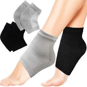 img 4 attached to 🧦 2 Pairs of Gel Toeless Moisturizing Heel Socks - Open Toe Vented Gel Spa Sleeves for Healing and Treating Dry Cracked Heels, Softening and Repairing - Black & Gray