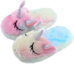 img 4 attached to 🌈 Boys' Memory Foam Fluffy Rainbow Slippers Size 13-5-14 - Stylish and Comfortable Shoes for Boys