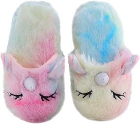 img 2 attached to 🌈 Boys' Memory Foam Fluffy Rainbow Slippers Size 13-5-14 - Stylish and Comfortable Shoes for Boys