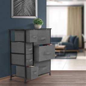 img 3 attached to 🗄️ Sorbus Dresser with Drawers - Versatile Furniture Storage Tower for Bedroom, Hallway, Closet & Office Organization - Durable Steel Frame, Wooden Top, Convenient Easy-Pull Fabric Bins (Black/Charcoal)