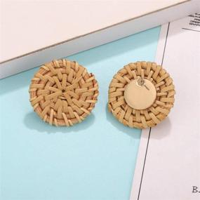 img 1 attached to 🌸 Stylish HEIDKRUEGER Rattan Straw Earring: Handmade Boho Wicker Braid Disc Drop Earrings for Women & Girls