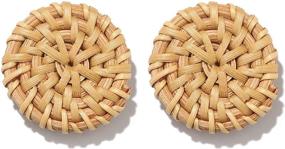 img 4 attached to 🌸 Stylish HEIDKRUEGER Rattan Straw Earring: Handmade Boho Wicker Braid Disc Drop Earrings for Women & Girls