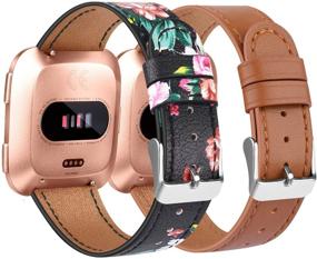 img 3 attached to OwnZone 2 PACK Leather Bands Compatible With Fitbit Versa 2 Bands &Amp Wearable Technology