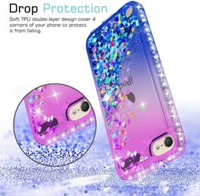 img 2 attached to 💜 iPod Touch 7 Case, iPod Touch 6 Case, iPod Touch 5 Case + Tempered Glass Screen Protector [2 Pack] for Girls | LeYi Glitter Liquid Clear Phone Case (Purple/Blue)