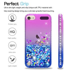 img 3 attached to 💜 iPod Touch 7 Case, iPod Touch 6 Case, iPod Touch 5 Case + Tempered Glass Screen Protector [2 Pack] for Girls | LeYi Glitter Liquid Clear Phone Case (Purple/Blue)