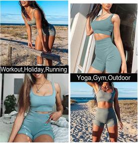 img 3 attached to Stay Comfortable and Stylish with Women's Ribbed Tank 👉 2 Piece Seamless High Waist Gym Outfit Yoga Shorts Sets