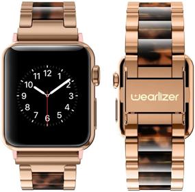 img 2 attached to 🌹 Wearlizer Черепаховый ремешок для Apple Watch 38 мм 40 мм 41 мм - Совместим с iWatch SE, женский и мужской нержавеющая стальная браслет, модный смолы браслет металлического браслета, серия 7 6 5 4 3 2 1-розовое золото