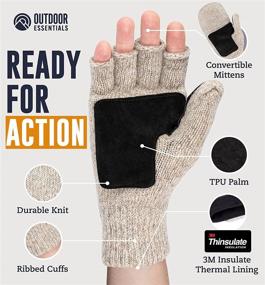 img 2 attached to 🧤 Fingerless Winter Gloves Convertible Wool Mittens for Men & Women - Warm Thermal Knit Flip Top Snow Glove for Cold Weather: Stay Cozy this Winter!