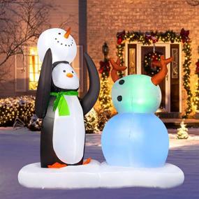 img 2 attached to 🐧 HOOJO 7FT Christmas Inflatable Penguins with Snowman - Outdoor Holiday Decor w/ Built-in LEDs - Blow Up Indoor/Outdoor Yard & Garden Lawn Decoration