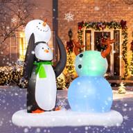 🐧 hoojo 7ft christmas inflatable penguins with snowman - outdoor holiday decor w/ built-in leds - blow up indoor/outdoor yard & garden lawn decoration logo