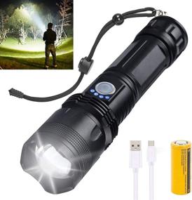 img 4 attached to 🔦 Super Bright Rechargeable LED Flashlights - 10000 Lumens Tactical, Waterproof & Zoomable - Includes 26650 Batteries - 5 Modes for Emergencies