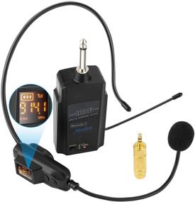 img 4 attached to 🎤 Moukey Wireless Microphone Headset: UHF System, 160ft Range, LED Display, 2-in-1 Headset & Handheld Mic for PA System, Voice Amplifier Speakers - Not Compatible with iPhone/AUX