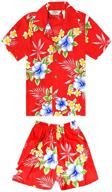 🌺 hibiscus boys' clothing sets: hawaiian shirt and shorts cabana style logo