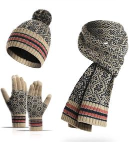 img 4 attached to ❄️ Ecodudo Snowflake Print Beanie Hat Scarf Touch Screen Gloves Set: Stylish Winter Accessory for Women