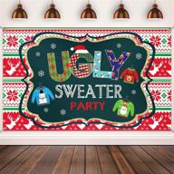 🎄 large red and green ugly xmas sweater party backdrop - ugly sweater party supplies for christmas decorations and elfed kids winter photo booth - dark color logo