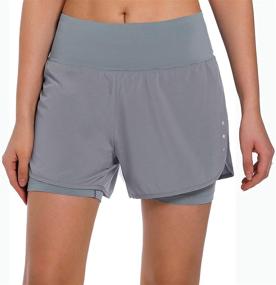 img 2 attached to 🏃 Ksmien Women's 2 in 1 Running Shorts - Lightweight Athletic Workout Gym Yoga Shorts with Phone Pockets for Enhanced Convenience