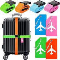 4 pack luggage straps set adjustable suitcase belts silicone luggage tags travel suitcase tags with name id card for luggage suitcase travel accessories (blue logo