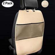 🚗 hcmax 2 pack kick mat car seat back protector: waterproof, easy to clean & multifunctional beige pu leather organizer storage bag - ideal travel accessory logo