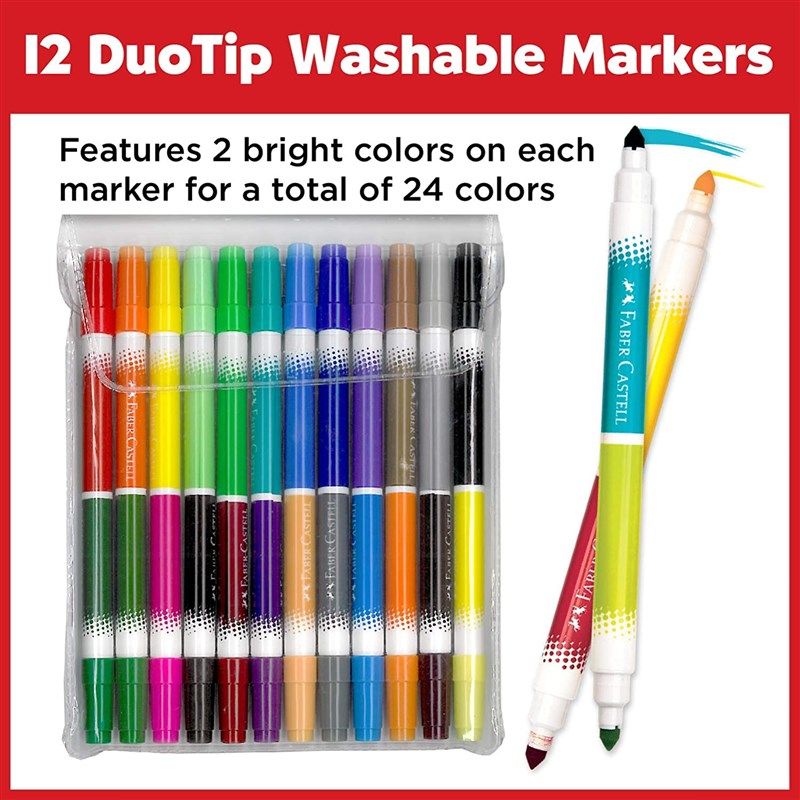 Faber-Castell DuoTip Washable Markers - Assorted Colors, Set of 24