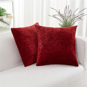 img 3 attached to 🍷 18x18 inch Wine Red Burgundy Decorative Throw Pillow Covers Set, Soft Cashmere for Couch, Sofa, Living Room, Bed - Solid Square Cushion Cases, Pack of 2