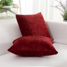 img 2 attached to 🍷 18x18 inch Wine Red Burgundy Decorative Throw Pillow Covers Set, Soft Cashmere for Couch, Sofa, Living Room, Bed - Solid Square Cushion Cases, Pack of 2