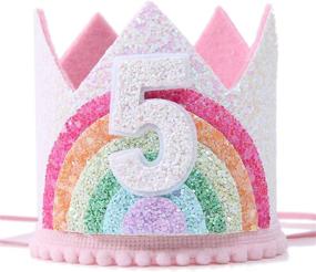 img 3 attached to Rainbow Girl Birthday Crown and Hat Set - Event Party Supplies, Photo Props