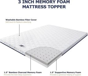 img 1 attached to 🛏️ Full Size BedStory 3 Inch Memory Foam Mattress Topper with Cooling Bamboo Charcoal Infused, Removable & Washable Cover - CertiPUR-US Certified