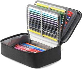 img 3 attached to Black High Capacity Zipper Pens Pencil Case - 72 Slot Multi-Functional Stationery Pouch for Office, College & School