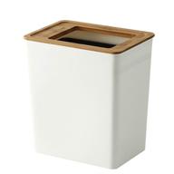 🗑️ compact slim plastic trash can with bamboo lid - ideal for bathroom, kitchen, home office - 7.5 liter rectangular wastebasket garbage container bin logo