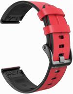 notocity for fenix 5x bands 26mm leather band quick fit replacement strap for garmin fenix 6x/6x pro/5x/5x plus/3/3 hr/descent mk1 smartwatch (red) logo