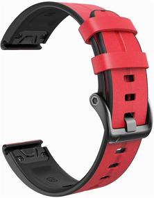 img 4 attached to NotoCity For Fenix 5X Bands 26Mm Leather Band Quick Fit Replacement Strap For Garmin Fenix 6X/6X Pro/5X/5X Plus/3/3 HR/Descent Mk1 Smartwatch (Red)
