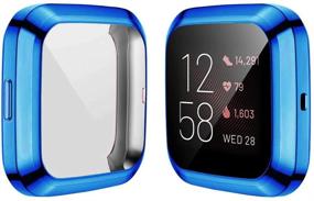 img 3 attached to Синий покрытый полимером TPU защитный чехол для смарт-часов Fitbit Versa 2 - ремешок с защитой от царапин, аксессуары, обеспечивающие защиту экрана со всех сторон.