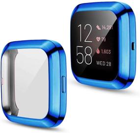 img 4 attached to Синий покрытый полимером TPU защитный чехол для смарт-часов Fitbit Versa 2 - ремешок с защитой от царапин, аксессуары, обеспечивающие защиту экрана со всех сторон.