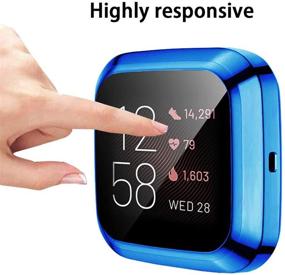 img 1 attached to Синий покрытый полимером TPU защитный чехол для смарт-часов Fitbit Versa 2 - ремешок с защитой от царапин, аксессуары, обеспечивающие защиту экрана со всех сторон.