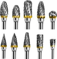 🛠️ 10pcs double cut carving burr bits set - bigou carbide rotary burr set with tungsten carbide, 1/8" shank, 1/4" grinding head for diy metal carving, polishing, engraving, and drilling logo