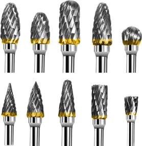 img 4 attached to 🛠️ 10PCS Double Cut Carving Burr Bits Set - BIGOU Carbide Rotary Burr Set with Tungsten Carbide, 1/8" Shank, 1/4" Grinding Head for DIY Metal Carving, Polishing, Engraving, and Drilling